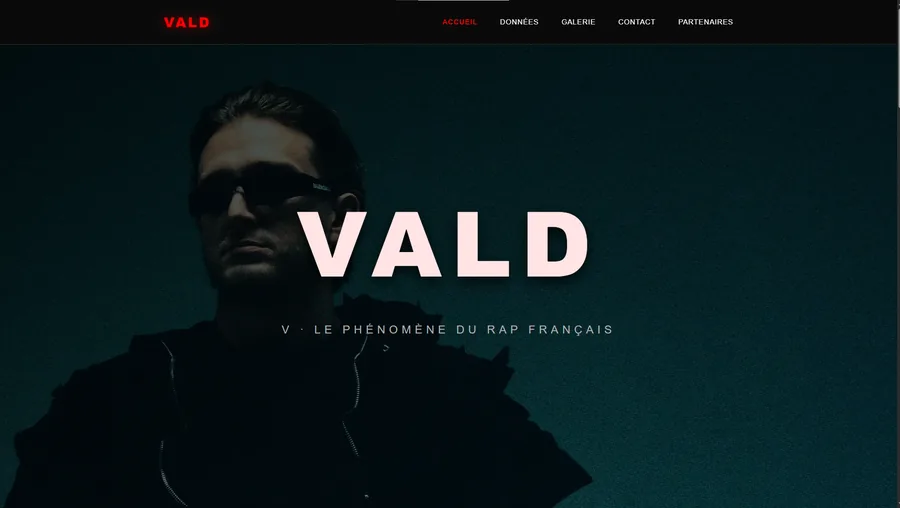 Capture d'écran du projet SAE 105 — site sur l'artiste VALD